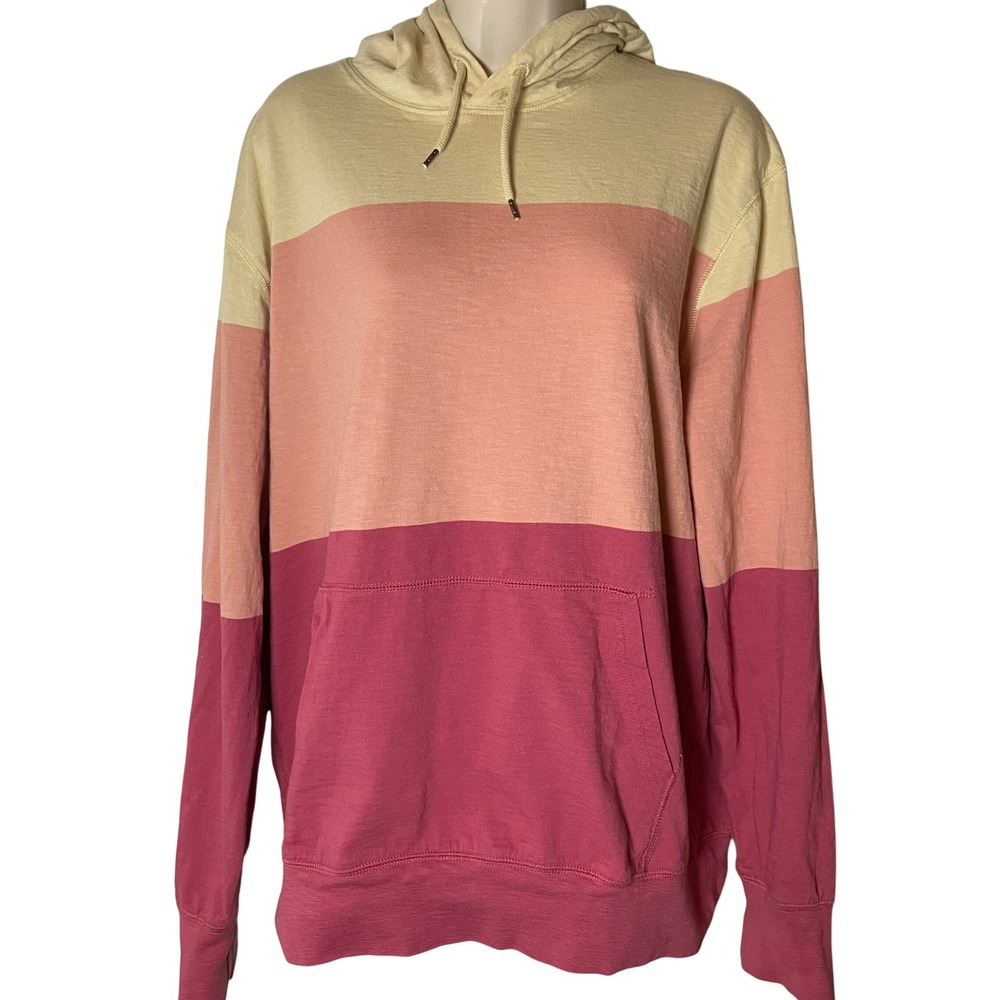 J.Crew Knit Goods‎ Slub Cotton Colorblock Hoodie Women's Large Pink Peach Yellow